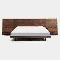 Кровать Kave Home Norlen с двумя тумбами и LED-подсветкой, орех, 180×200 см