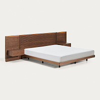 Кровать Kave Home Norlen с двумя тумбами и LED-подсветкой, орех, 180×200 см — фото 3
