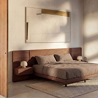 Кровать Kave Home Norlen с двумя тумбами и LED-подсветкой, орех, 180×200 см — фото 2
