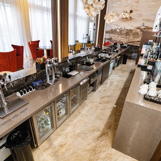 Барное оборудование для HoReCa от Profitex. Отель "Азимут Переславль", Переславль-Залесский. На фото бар на первом этаже.