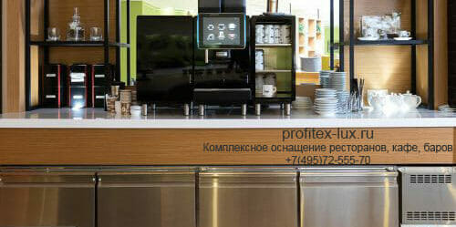 Профессиональное кухонное оборудование для HoReCa. Кафе «Атриум», Holiday Inn Moscow Sokolniki, Москва. На фото барная зона кафе с оборудованием Tecnosteel, Vema, ISA.